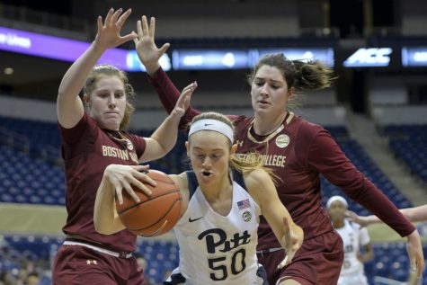 Pitt sophomore forward Brenna Wise (50) contributed 15 points and five rebounds in the Panthers' 56-43 win over Boston College. John Hamilton | Visual Editor
