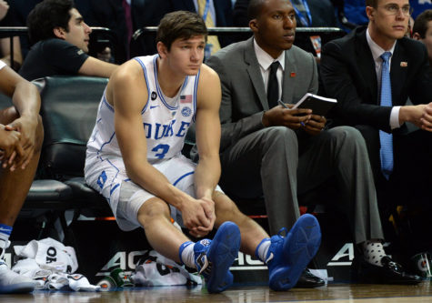Duke's Grayson Allen (3) sits on the bench in the second half against Clemson during the second round of the ACC Tournament at the Barclays Center in Brooklyn, New York, on Wednesday, March 8, 2017. Duke advanced, 79-72. (Chuck Liddy/Raleigh News & Observer/TNS)