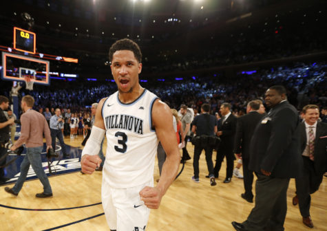 Villanova's Josh Hart celebrates after a 55-53 win against Seton Hall in the semifinals of the Big East Tournament at Madison Square Garden in New York on Friday, March 10, 2017. (David Maialetti/Philadelphia Inquirer/TNS)