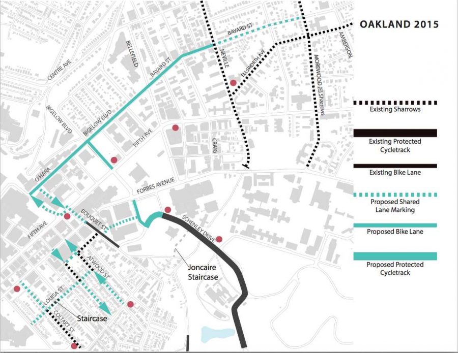 The City's proposed bike lanes in Oakland. Photo: Courtesy of Bicycle-Pedestrian Coordinator Kristin Saunders. 