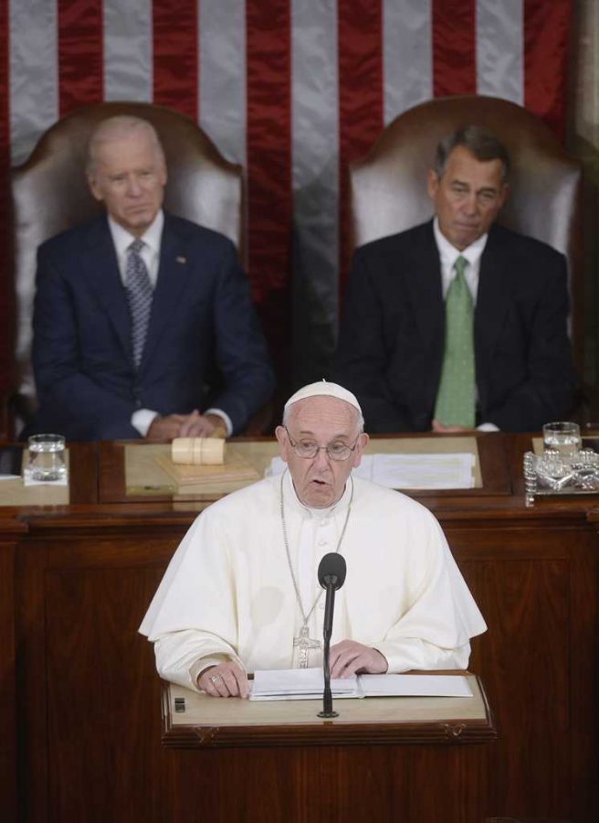 Pope Francis addresses a joint session of Congress at the U.S. Capitol in Washington, D.C., on Thursday, Sept. 24, 2015. (Olivier Douliery/Abaca Press/TNS)