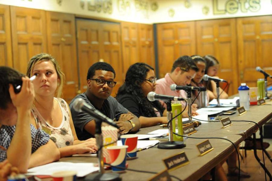 The Student Government Board discussed eliminating plastic bags on campus at Tuesday nights meeting.