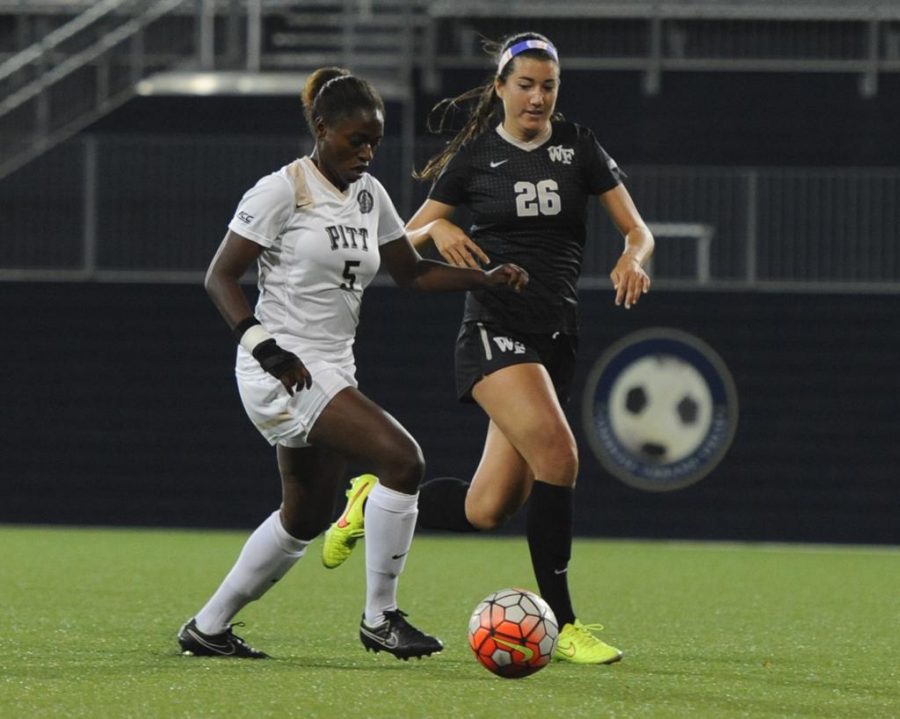 Taylor Pryce drives towards the goal against Wake Forest Thursday evening.  Wenhao Wu | Staff Photographer