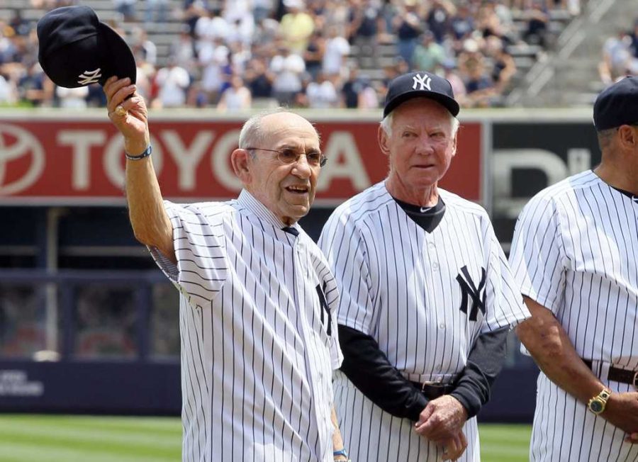 Yogi+Berra%2C+left%2C+and+Whitey+Ford+are+seen+during+the+New+York+Yankees+65th+Old+Timers+Day+ceremony.+The+New+York+Yankees+defeated+the+Colorado+Rockies%2C+6-4%2C+at+Yankee+Stadium+in+New+York+on+Sunday%2C+June+26%2C+2011.+