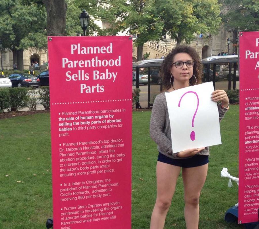 Students made their own signs to protest pro-life demonstrations on campus. Photo courtesy of Elizabeth Lepro. 