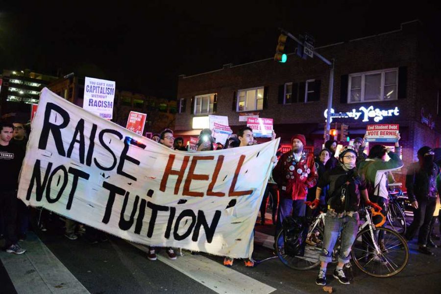 Students protested the cost of tuition Thursday night in the streets of Oakland. Wenhao Wu | Staff Photographer