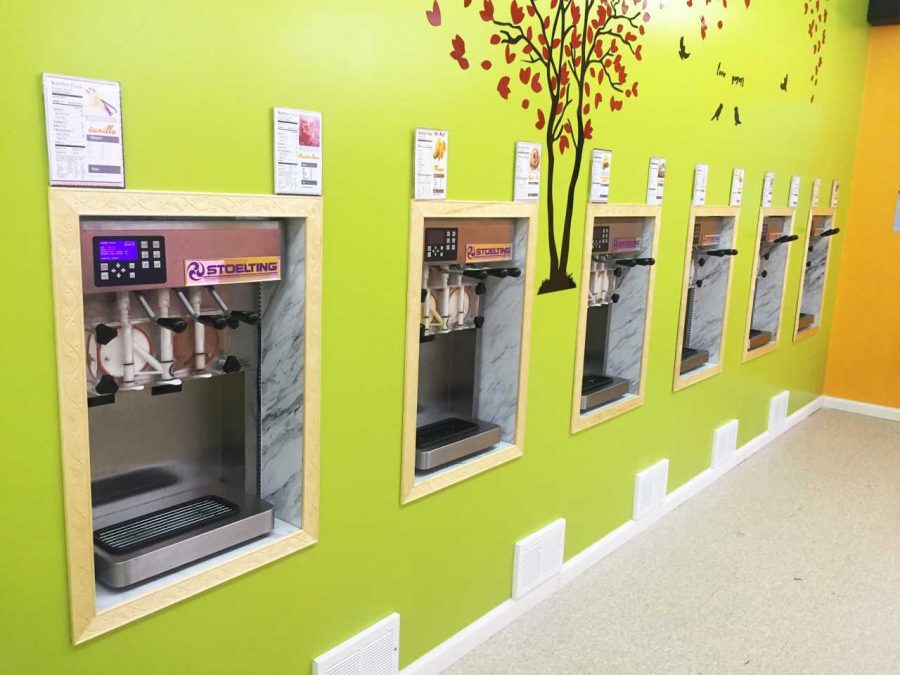 Love Yogurts yogurt stations allow customers to fill their own cups.  Chang Zuo | Staff Writer