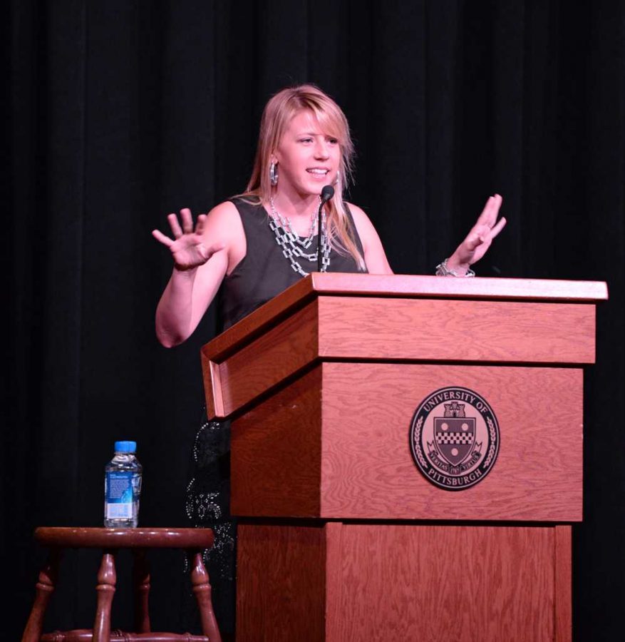 Jodie Sweetin spoke to a large crowd in the WIlliam Pitt Union Wednesday night during Pitt Program Councils “A Young Star’s Road to
Recovery” lecture.  John Hamilton | Staff Photographer 