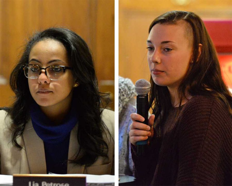 Lia  Petrose introduced a bill Tuesday that would put a cap on the number of students who could receive grants for research conferences. Celia Millard led updates of SGB election code that would affect this semesters election.  Will Miller | Staff Photographer 