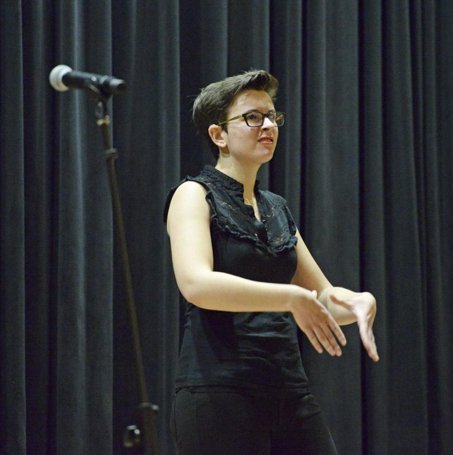 Mo Deken performed the ASL part of the Hair skit. Will Miller | Staff Photographer 