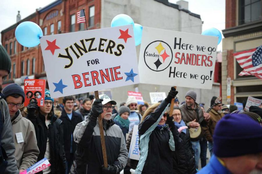 Bernie Sanders supporters marched from Oakland to downtown Saturday morning.  Kate Koenig | Visual Editor