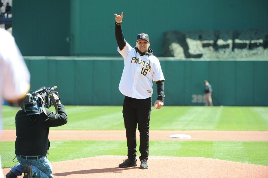 James Conner, seen here after throwing out the first pitch for the Pittsburgh Pirates on Opening Day, is officially cancer free.  Photo courtesy of Pete Madia
