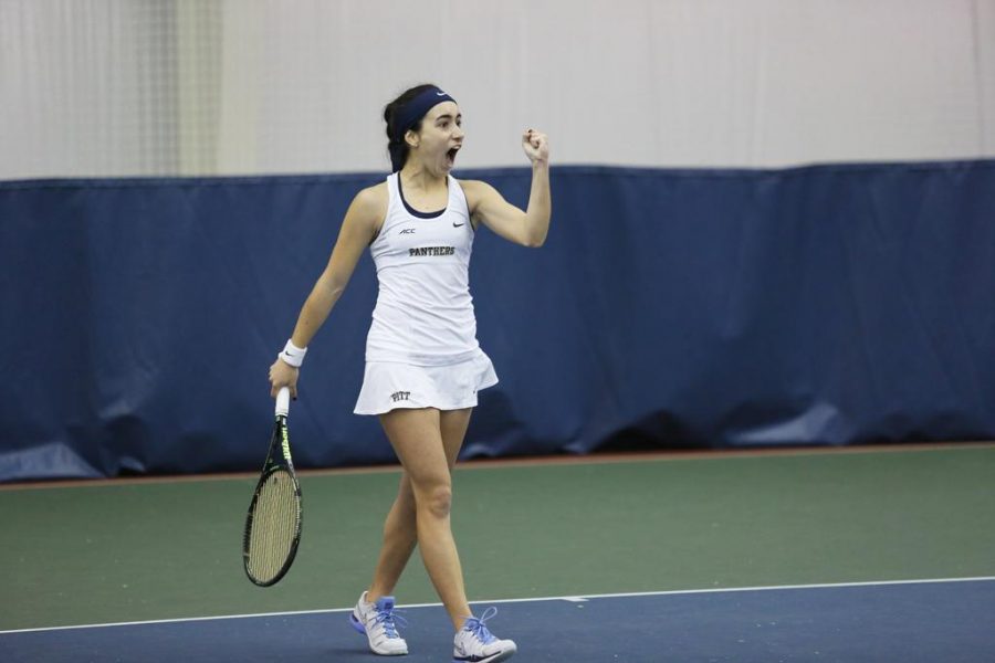 Sophomore Gabriela Rezende won her match at Penn State Sunday afternoon in straight sets. Photo Courtesy of Pitt Athletics