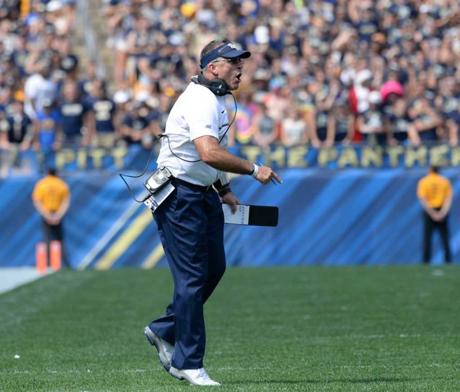Pitt head coach Pat Narduzzi reacts after a penalty Saturday against Penn State. Jeff Ahearn | Senior Staff Photographer