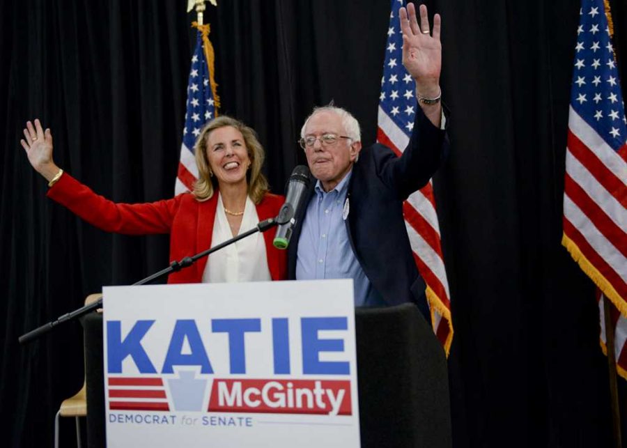 Senatorial candidate Katie McGinty campaigns  with Bernie Sanders at Carnegie Mellon University. John Hamilton | Staff Photographer