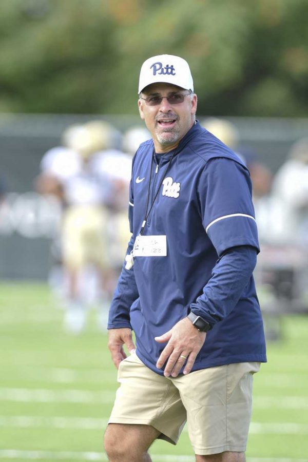 Although+he+isn%E2%80%99t+allowing+media+access+to+the+players%2C+Pat+Narduzzi+spoke+about+the+upcoming+Pitt-Penn+State+at+a+teleconference+Wednesday.+Matt+Hawley+%2F+Staff+Photographer.