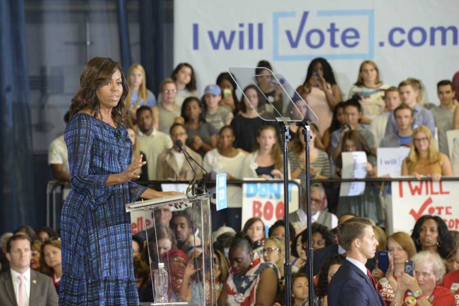 First Lady Michelle Obama spoke at the Fitzgerald Field House Wednesday afternoon. Elaina Zachos | Visual Editor