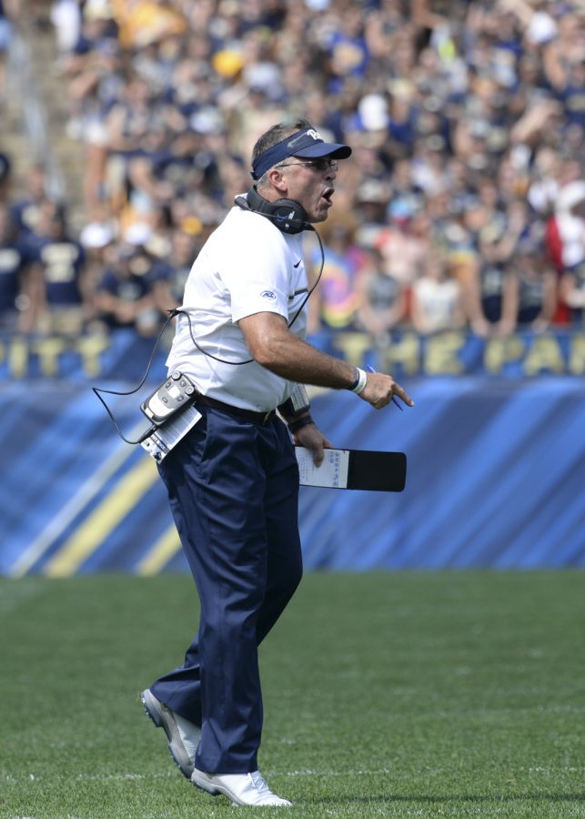 The ACC fined Pitt football coach Pat Narduzzi $5,000 for words critical of referees’ calls Thursday night against Virginia Tech. Jeff Ahearn | Senior Staff Photographer
