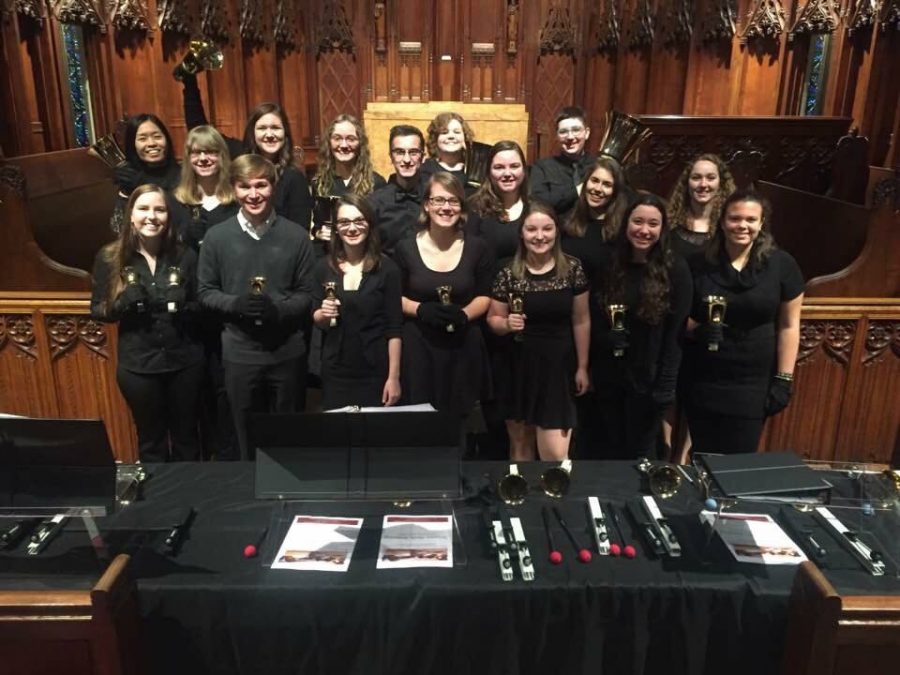18 musicians make up the ensemble, which began with 10 members in 2004. Courtesy of the Pitt Handbell Ensemble