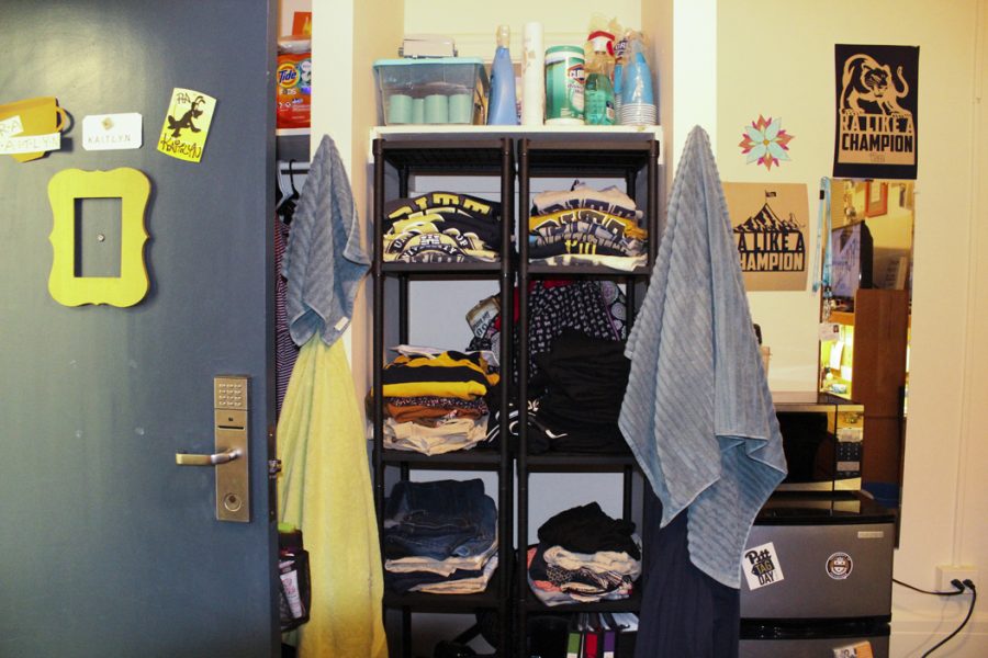 Clothes organizers sit on the side of Anderson's room. Jaime Viens | Staff Photographer