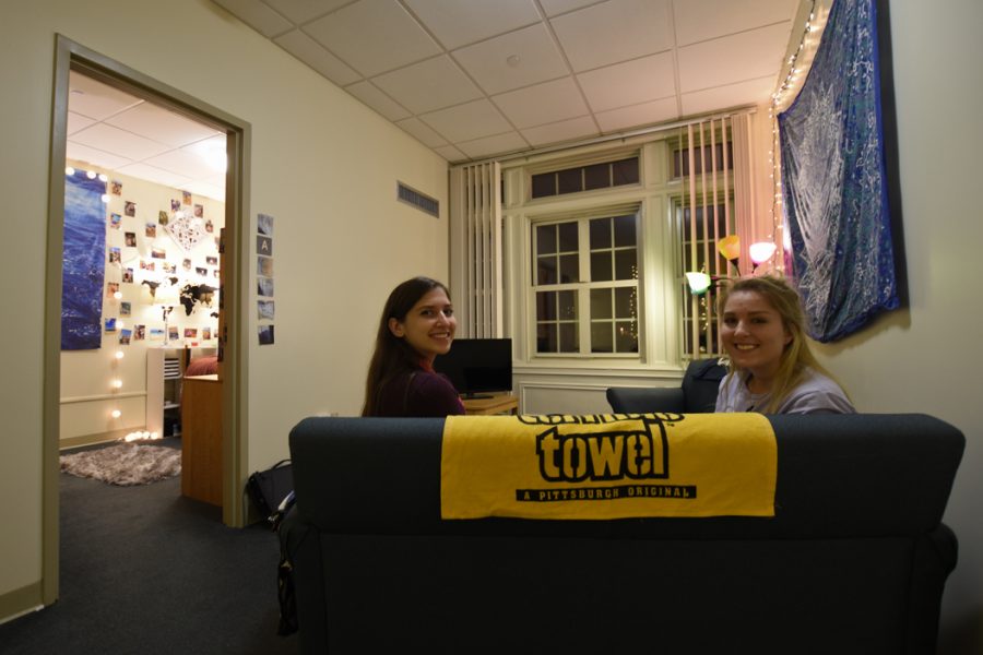 Michelle Miranda and Libby Di Trapani decorated their dorm with a shark-themed bathroom and string lights. Li Yi | Staff Photographer