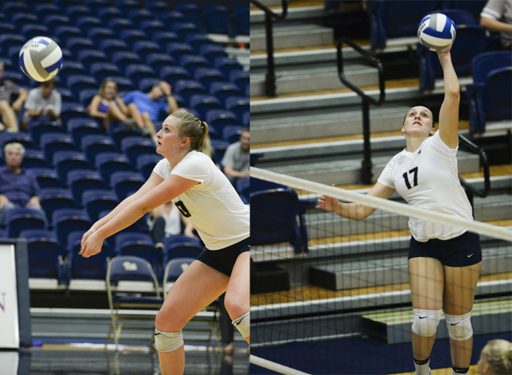 Mariah Bell (10) and Nika Markovic (17) received both ACC volleyball weekly honors | Jeff Ahearn, Senior Staff Photographer