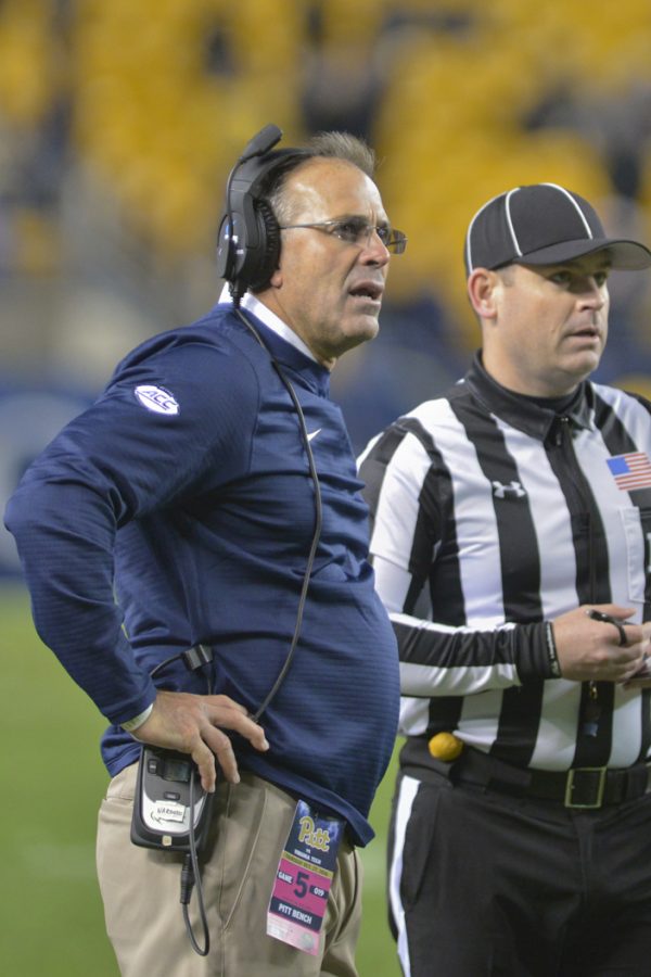 Pitt head football coach Pat Narduzzi defended his decisions to punt the ball away late in the fourth quarter of Pitts loss vs. Miami on Saturday. Theo Schwarz | Senior Staff Photographer
