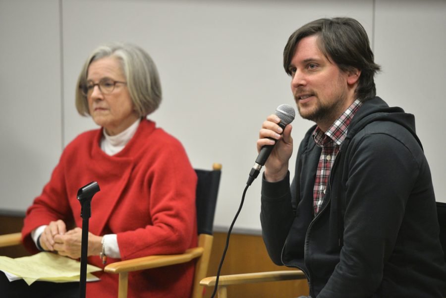 Margaret Whitmore and Matthias Sundberg, members of the Fred Rogers Company, spoke about Fred Rogers legacy. Meghan Sunners, Senior Staff Photographer