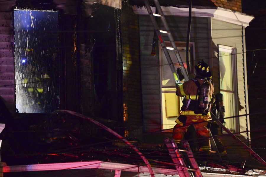 Pittsburgh Emergency Services responded to a fire on Joe Hammer Square on Sunday night. John Hamilton | Visual Editor
