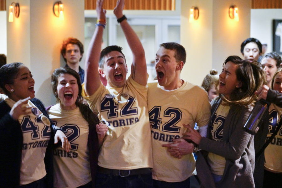 Max Kneis celebrates with his slate after finding out he'll be the new Student Government Board President. Li Yi | Staff Photographer