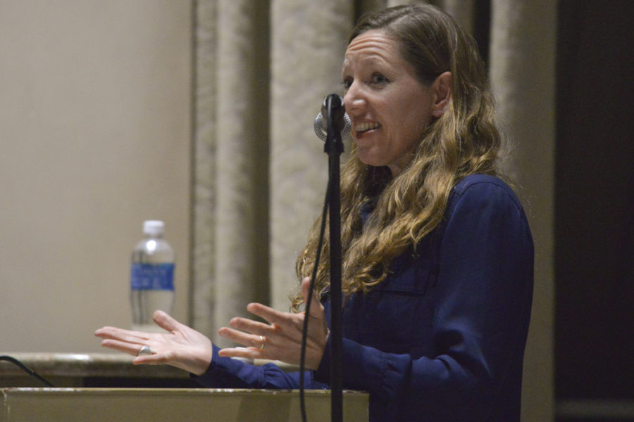 Author and poet Maggie Nelson spoke to about 200 people in Frick Fine Arts Auditorium Thursday night. John Hamilton | Visual Editor