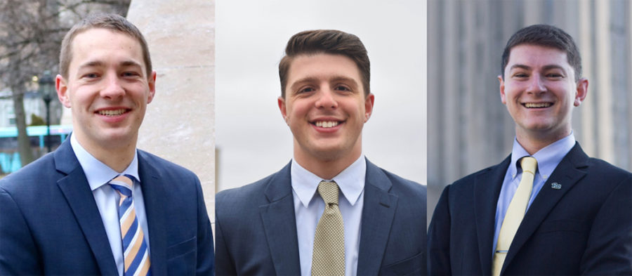 The candidates for SGB President: (from left) Max Kneis, Arlind Karpuzi and Justin Horowitz. Courtesy of SGB