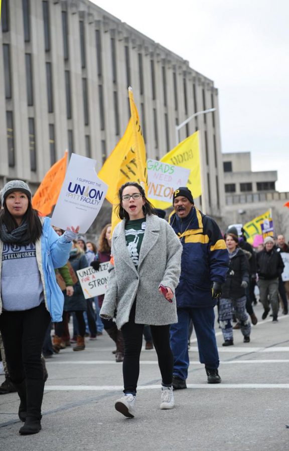 Pitt students marched in support of the graduate student union last March. Kate Koenig | Senior Staff Photographer 