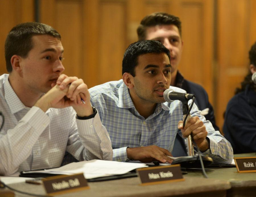 Pitt senior and Student Government Board Vice President Rohit Anand speaks at a SGB meeting Tuesday night, March 28. Kyleen Considine | Staff Photographer