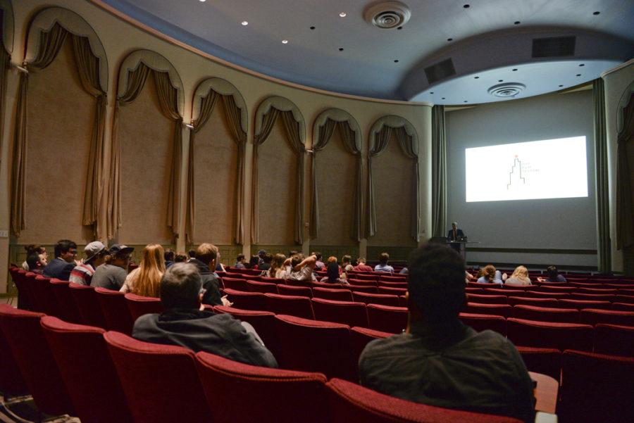Students gathered in Frick Fine Arts auditorium to watch submissions to the first Pitt Film Festival. John Hamilton | Contributing Editor