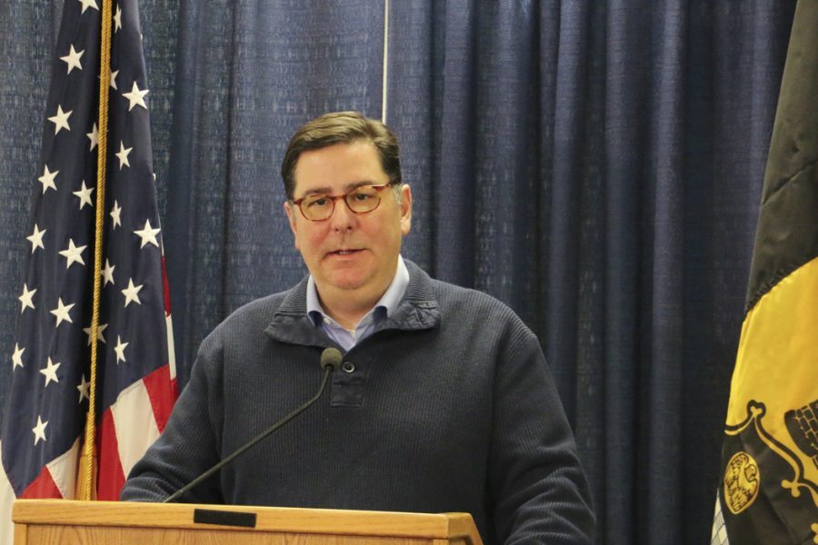 Mayor Bill Peduto speaks about his plan to distribute free lead filters January 31. Friday, Peduto named three nominations to fill the vacant positions on the PWSA board. James Evan Bowen-Gaddy | Contributing Editor