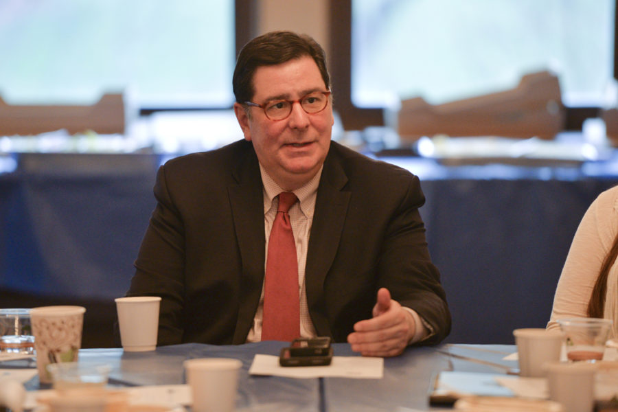 Mayor Bill Peduto speaks at a student government council event in March. John Hamilton | Contributing Editor