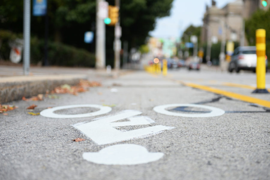The City of Pittsburgh added bike lanes on parts of Forbes Avenue and Bigelow Boulevard on Aug. 15. (Photo by Kyleen Considine | Visual Editor)