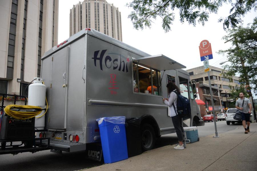 On Monday night, the closest truck to campus, according to Mobile Nom, was Hoshi--located across from Towers on Bouquet Street. (Photo by Anna Bongardino | Assistant Visual Editor)