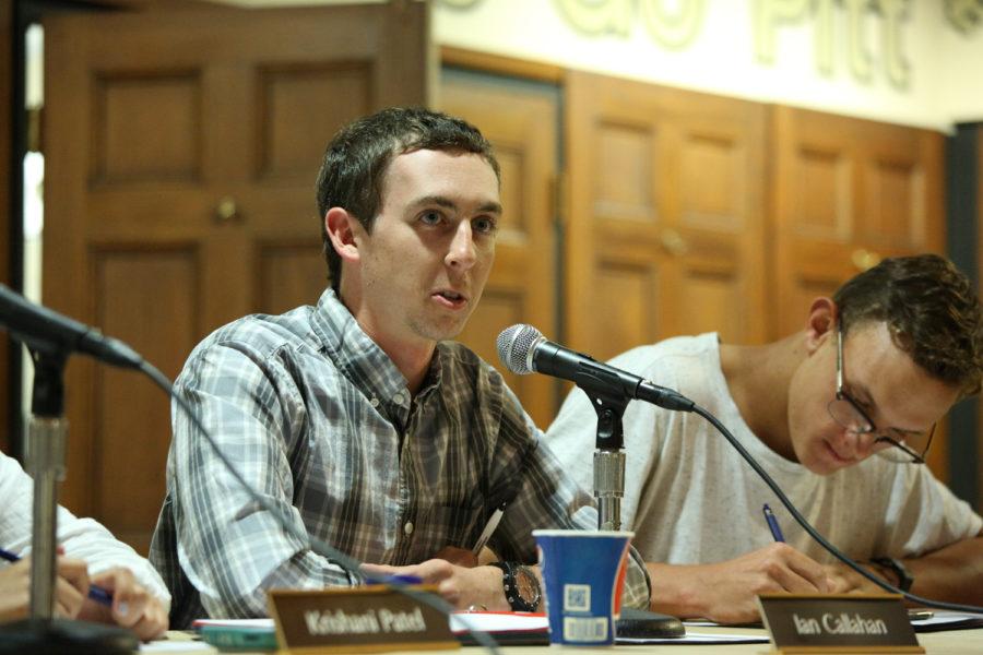 Board member Ian Callahan speaks at the Student Government Board weekly meeting on Tuesday. (Photo by Thomas Yang | Staff Photographer)