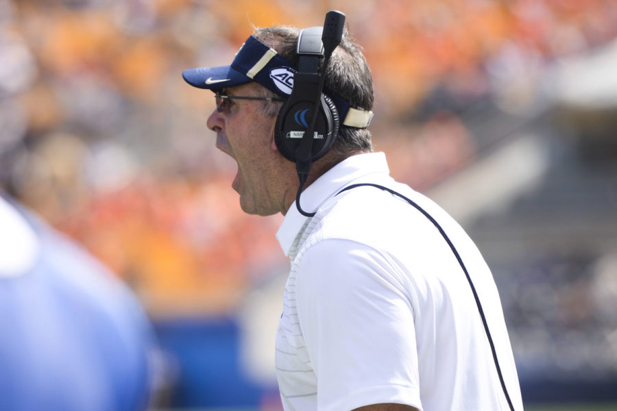Coach Narduzzi avoided talking about which quarterback will start in the teams game against Georgia Tech this weekend.  (Photo by Kyleen Considine | Visual Editor)