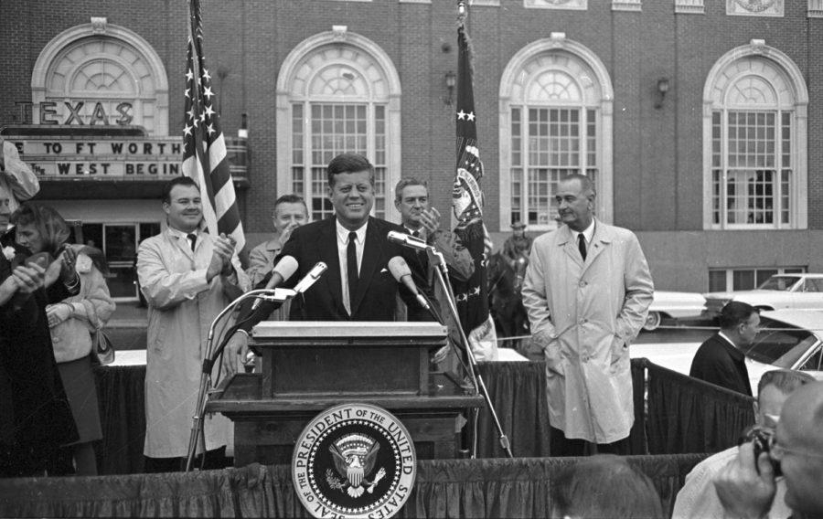 John F. Kennedy speaks to crowd in front of Hotel Texas on the morning of November 22, 1963. (UTA Special Collections/Star-Telegram Collection/TNS)
