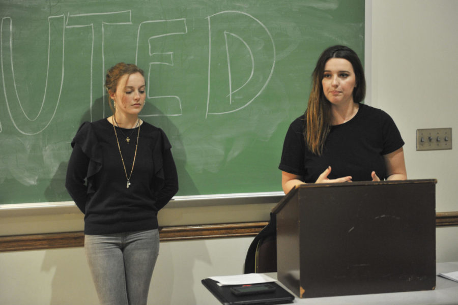Pitt Unmuted, a club intended to help sexual assault survivors to share their experiences, held their third event in the group’s three-part series about intimate partner violence in the Cathedral Monday night. (Photo by Aaron Schoen | Staff Photographer)