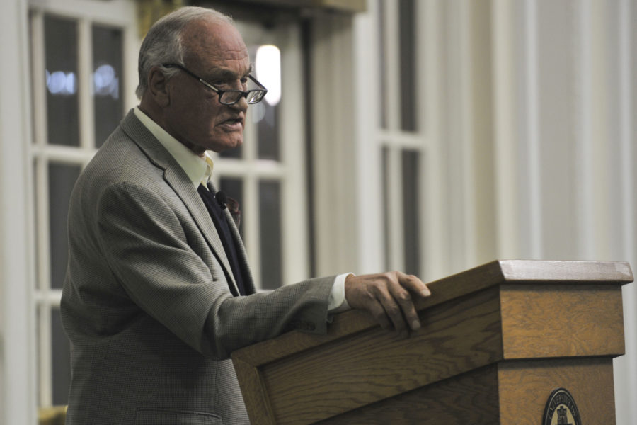 Barry Goldwater Jr., son of former Arizona senator Barry Goldwater, talked about his childhood in the limelight and opinions on current politics Thursday evening.  (Photo by Sarah Cutshall | Staff Photographer)