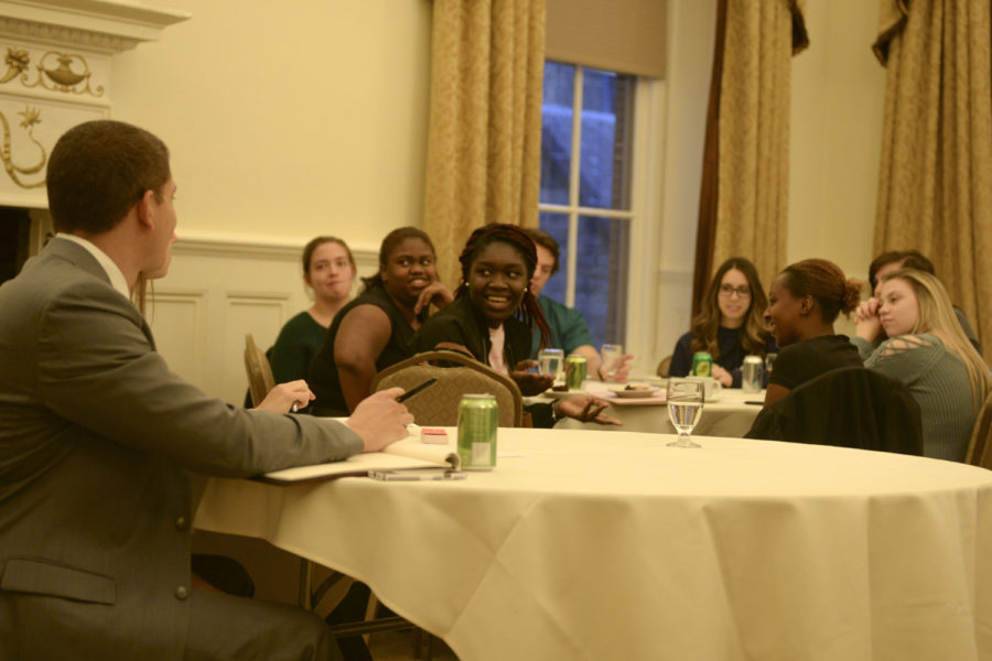 Students convened in the University Club Gold Room Wednesday night for three campus Master Plan focus groups. (Photo by Elise Lavallee | Contributing Editor)