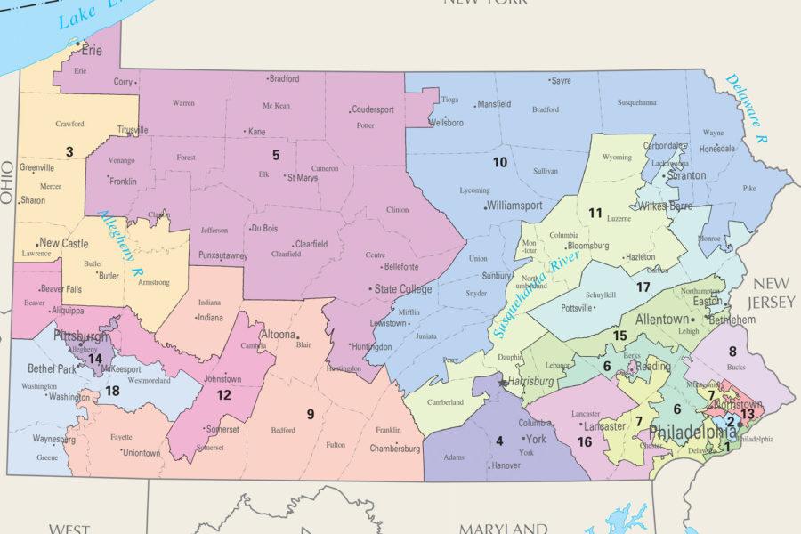 Map of Pennsylvania’s current congressional districts . (Photo via United States Census Bureau)