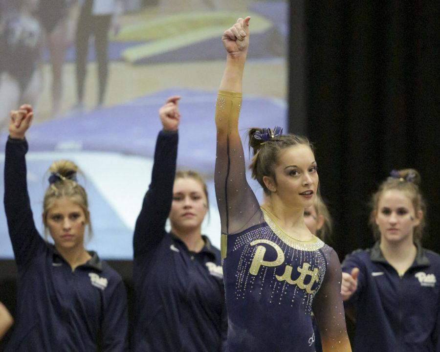 Despite it being her first collegiate meet, first year Haley Brechwald gave an outstanding performance in the gymnastics home meet against Oregon State last Saturday night. (Photo by Thomas Yang | Visual Editor)