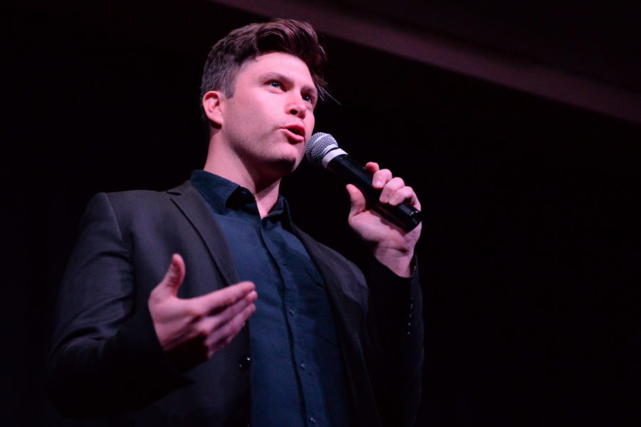 Comedian Colin Jost performs a stand-up routine at Pitt Program Council’s “An Evening with Colin Jost” Thursday evening. (Photo by Kyleen Considine | Senior Staff Videographer)