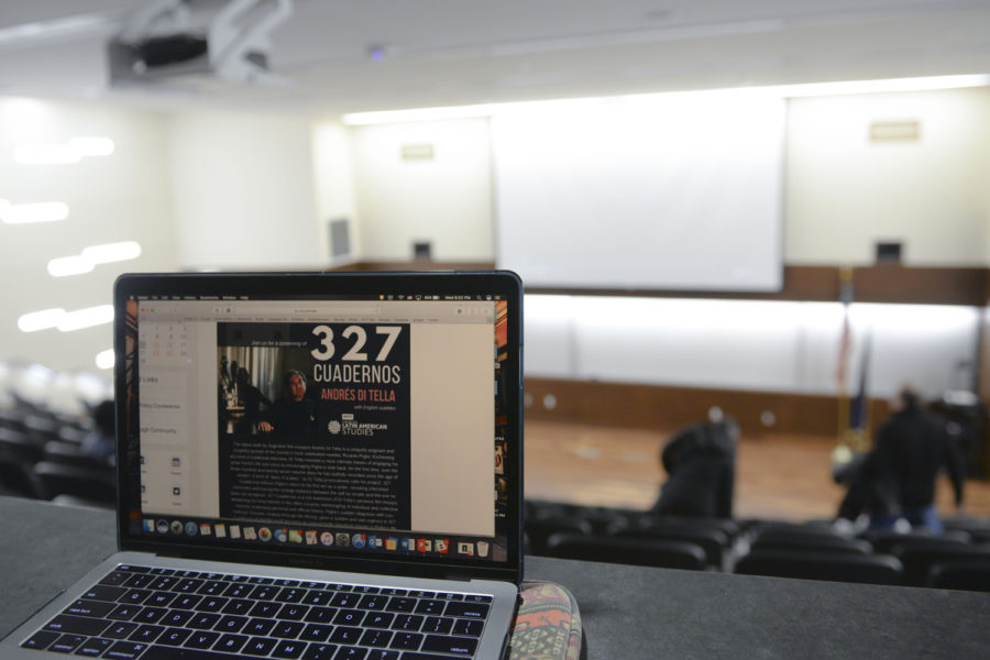 Pitt students gathered on Wednesday night at the Public Health building to watch 327 Cuadernos, a documentary directed by award-winning filmmaker Andres Di Tella. (Photo by Chiara Rigaud | Staff Photographer)
