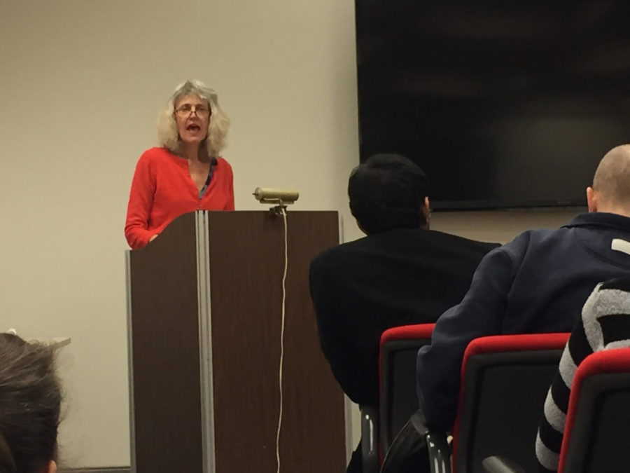 Anne Allison, professor of cultural anthropology at Duke University, discusses her research on the sociality of death in Japan at Friday’s “Matter of Death” event. (Photo by Noah Manalo | Staff Writer)